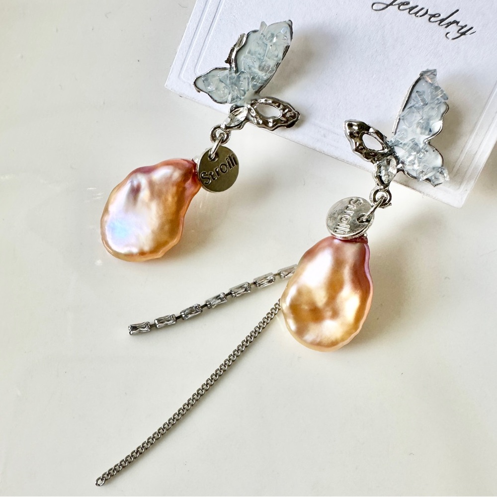 Iridescent Purple and Silver Genuine Baroque Pearl Earrings